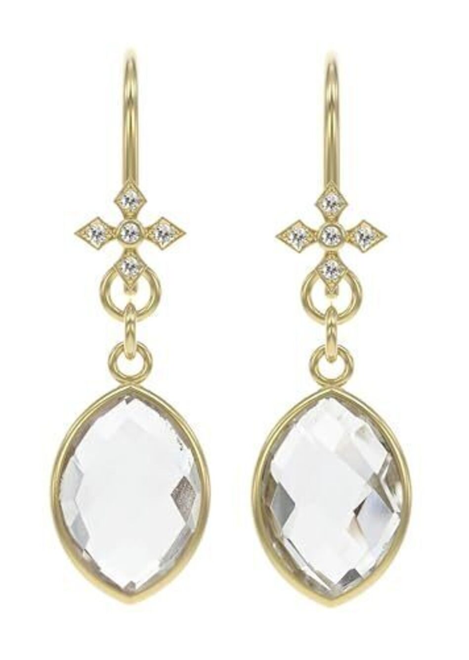 5433 Clear Quartz Earring in Marquise Shape - 18K Gold Vermeil, Certified